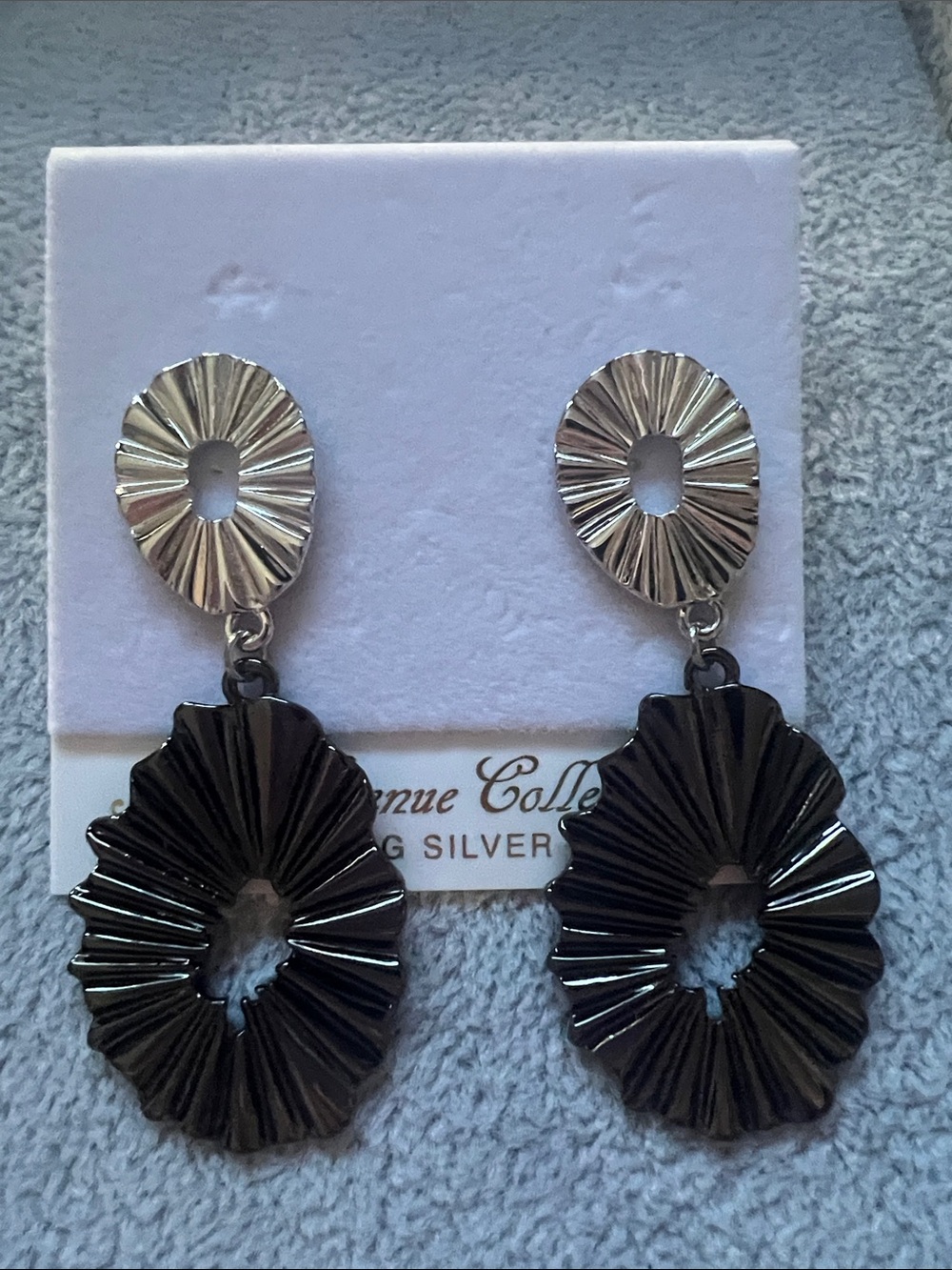 Two-Tone Textured Drop Earrings in Silver and Black